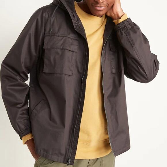 Old Navy Field Utility Jacket Medium Mens Gray Full Zip Mesh Barn Hooded Outdoor - Picture 2 of 10
